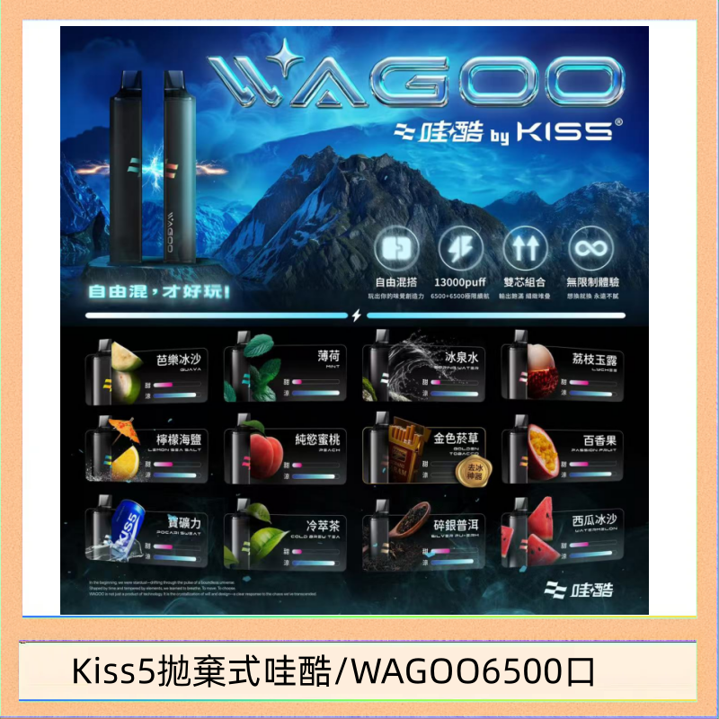 Kis5 6500 WAGOO哇酷Kiss5 6500口拋棄式 | 自由混搭雙口味 | 雙芯組合